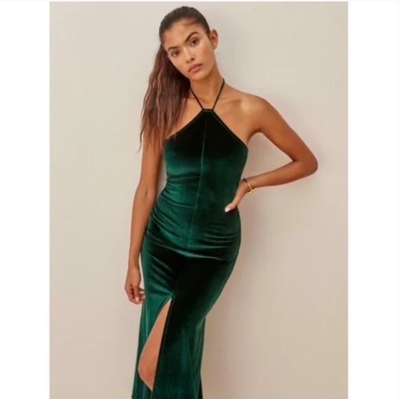 Reformation Nyla Velvet Dress Green XS - Picture 5 of 11